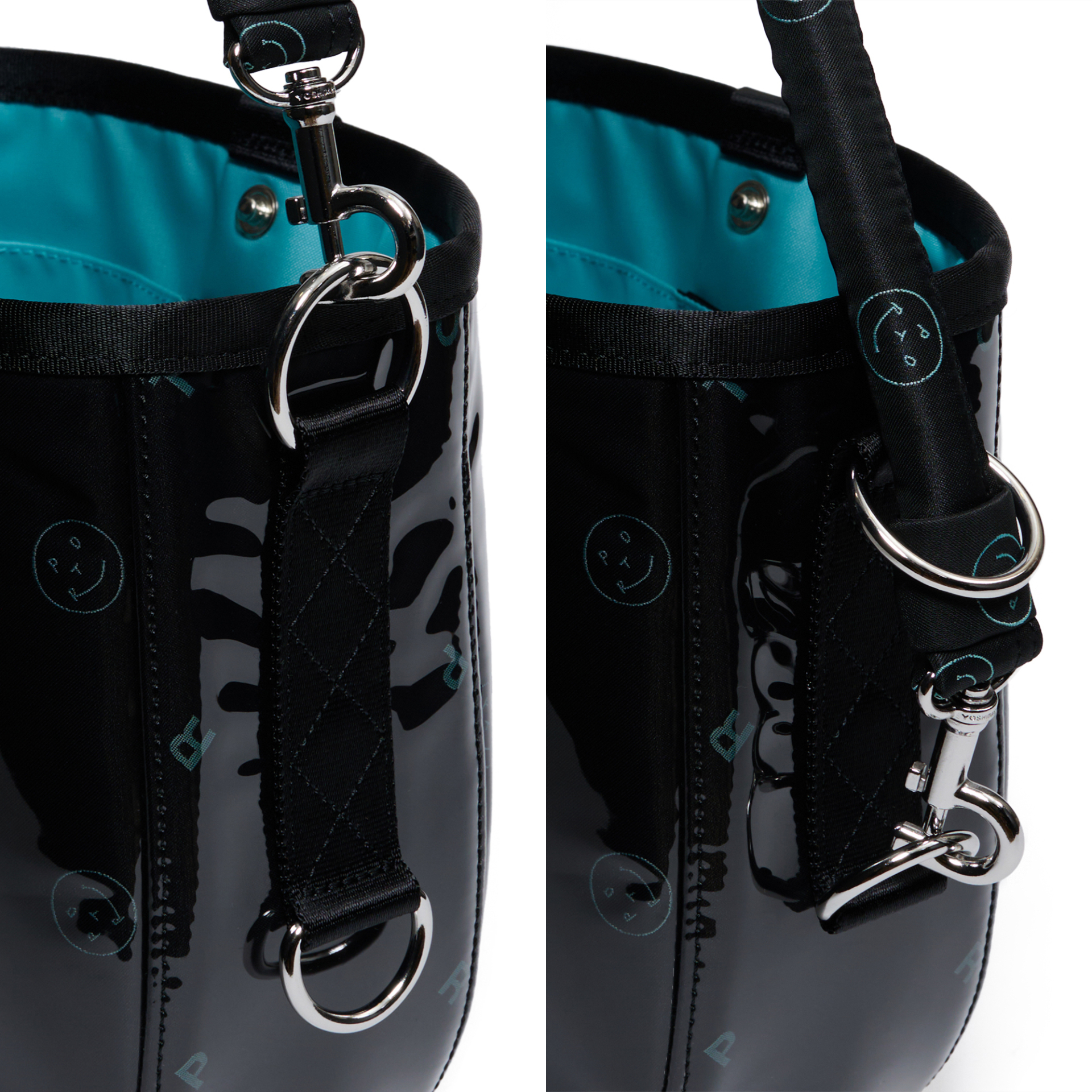 ROUND BAG、ROUND BAG MINI、BUCKET BAGのハンドルストラップは、持ち方やスタイルに合わせて2段階の長さ調節を楽しめる仕様