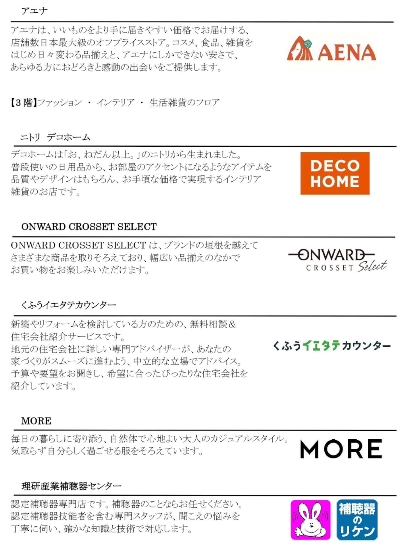 新たに発表したテナント一覧（※画像クリックで拡大表示）