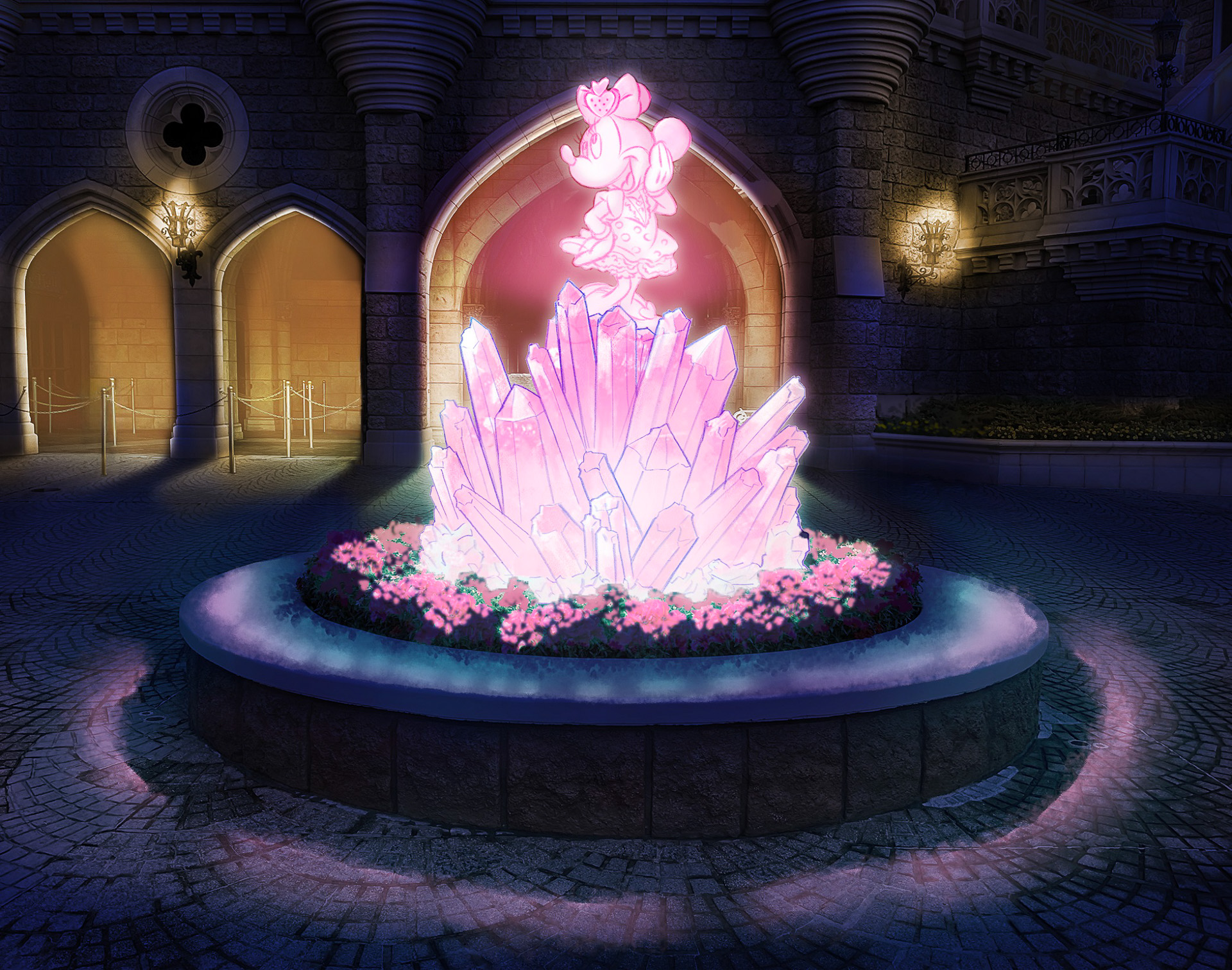 夜の環境演出「ファンダーナイト」ではパークの夜がピンクカラーに！