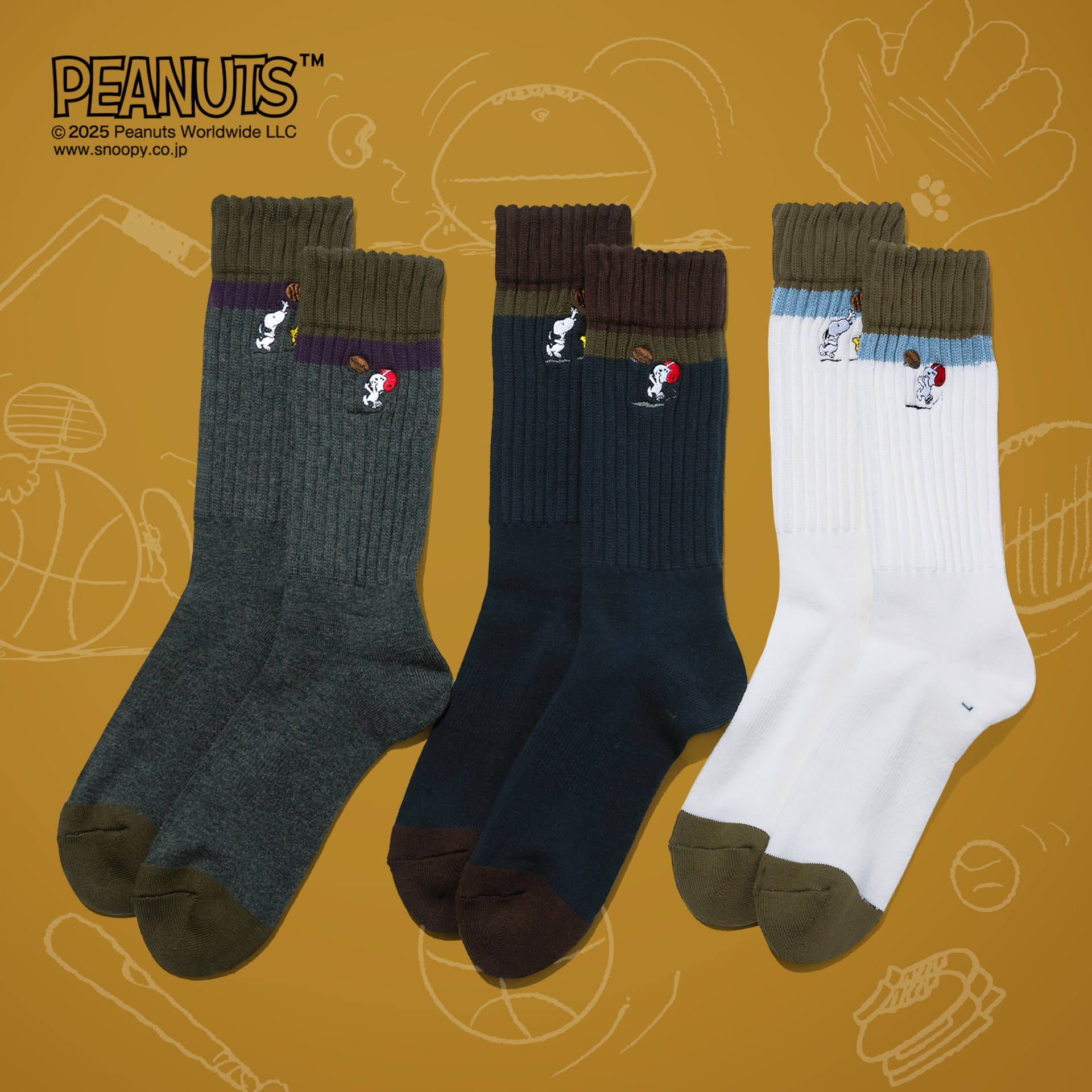 CHICSTOCKS、スヌーピーデザインのリブソックス