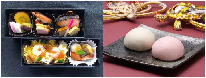 おせち風弁当と榮太樓總本鋪の紅白饅頭