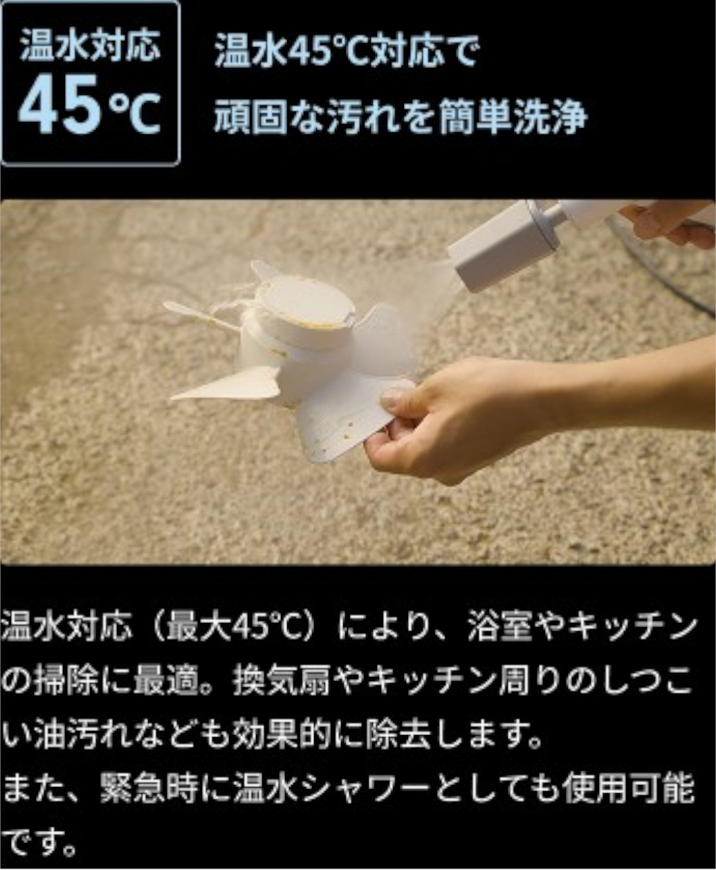 45℃までの温水にも対応