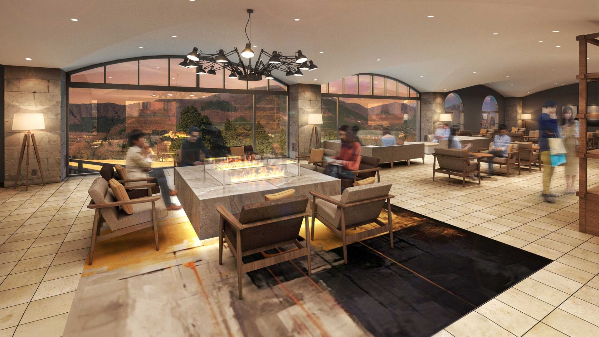 ドリンク片手に景色を楽しめるラウンジ。季節のアフタヌーンティーも注文できる