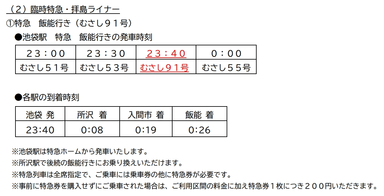 池袋線臨時特急「むさし91号」