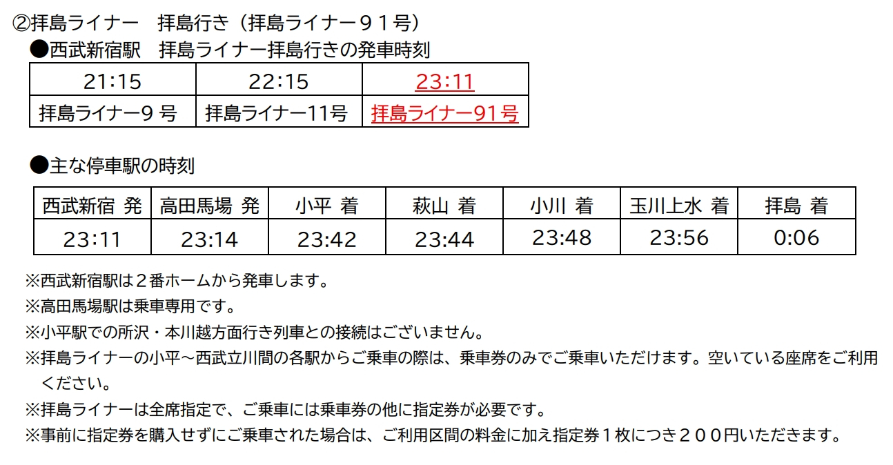 新宿線臨時「拝島ライナー91号」