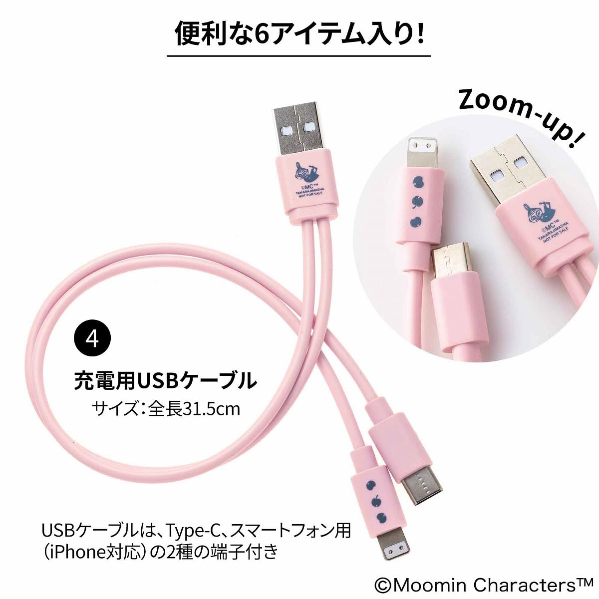 USBケーブルはType-Cとスマホ用（iPhone対応）の2種端子