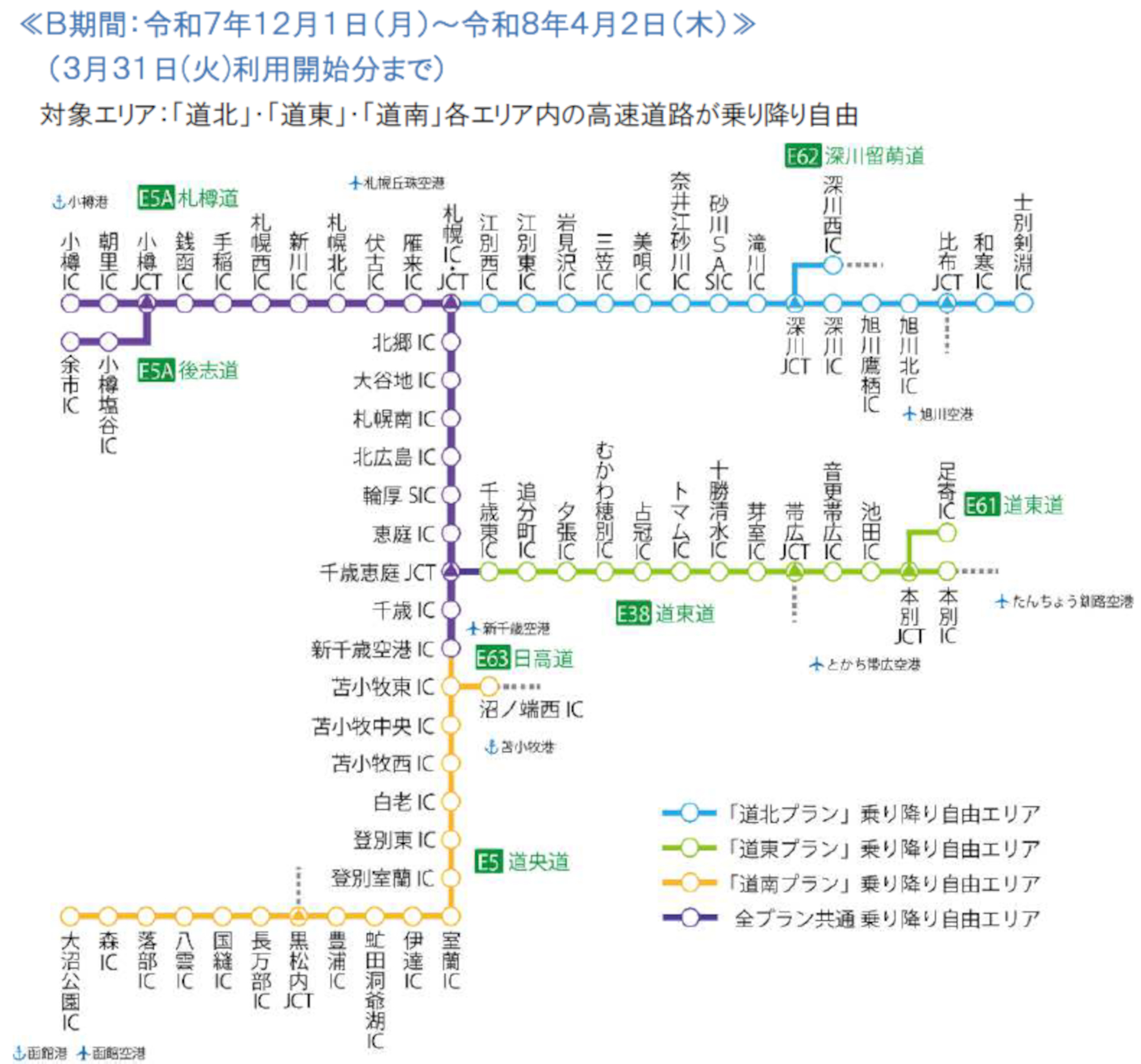 「HOKKAIDO LOVE! 道トクふりーぱす」B期間の対象エリア