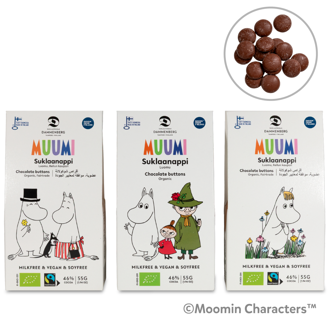 ムーミン 有機ボタンチョコレート カカオ46％（55g980円）