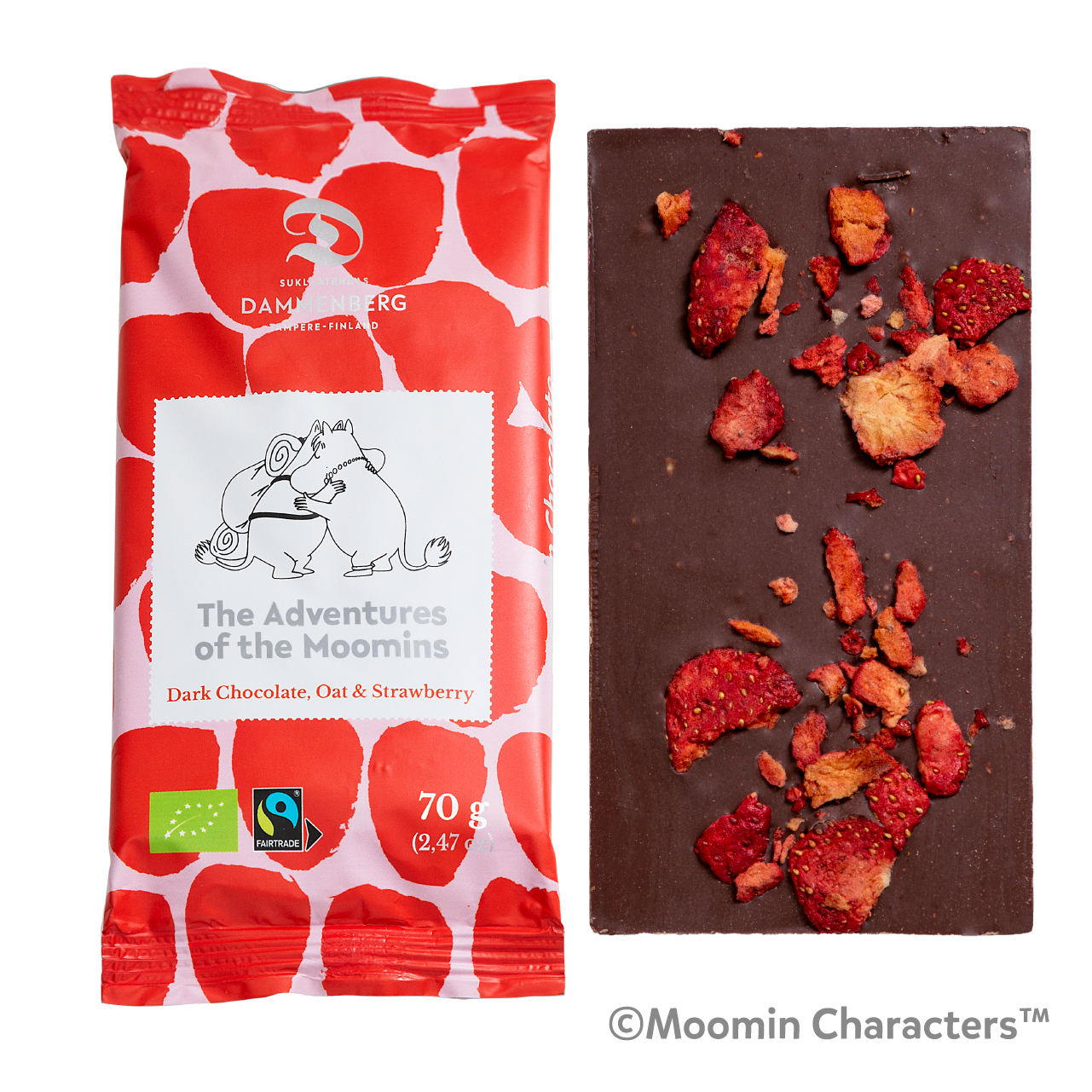 ムーミン 有機ダークチョコレート オーツ＆ストロベリー カカオ56％（70g1280円）