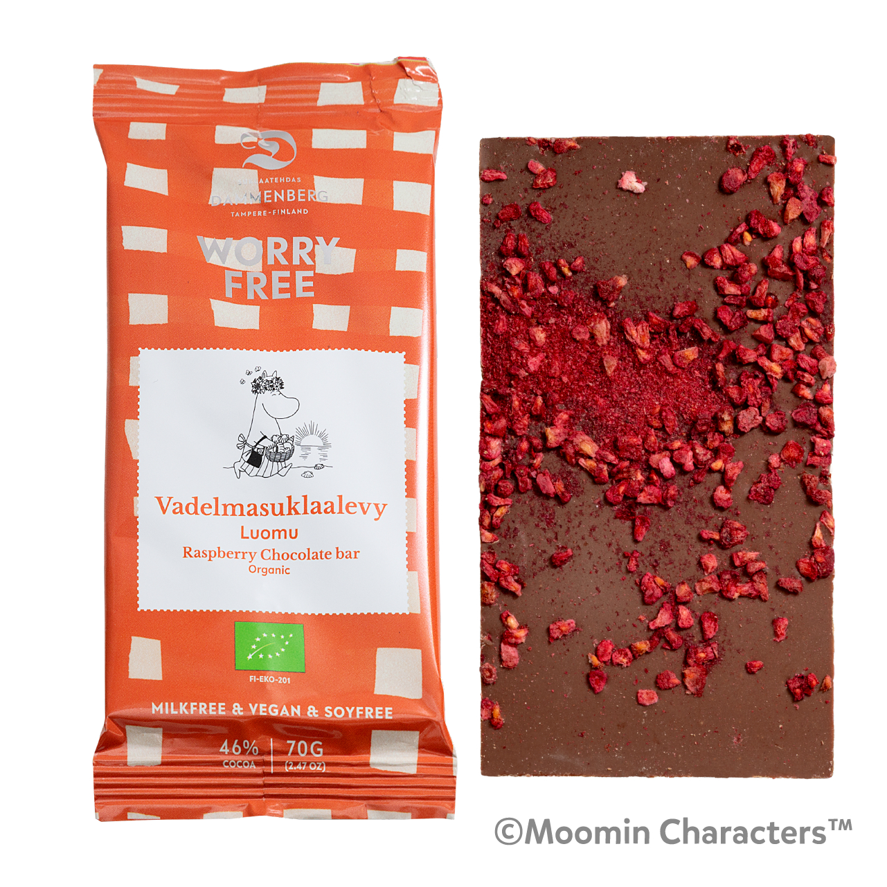 ムーミン 有機ラズベリーチョコレート カカオ46％（70g1280円）
