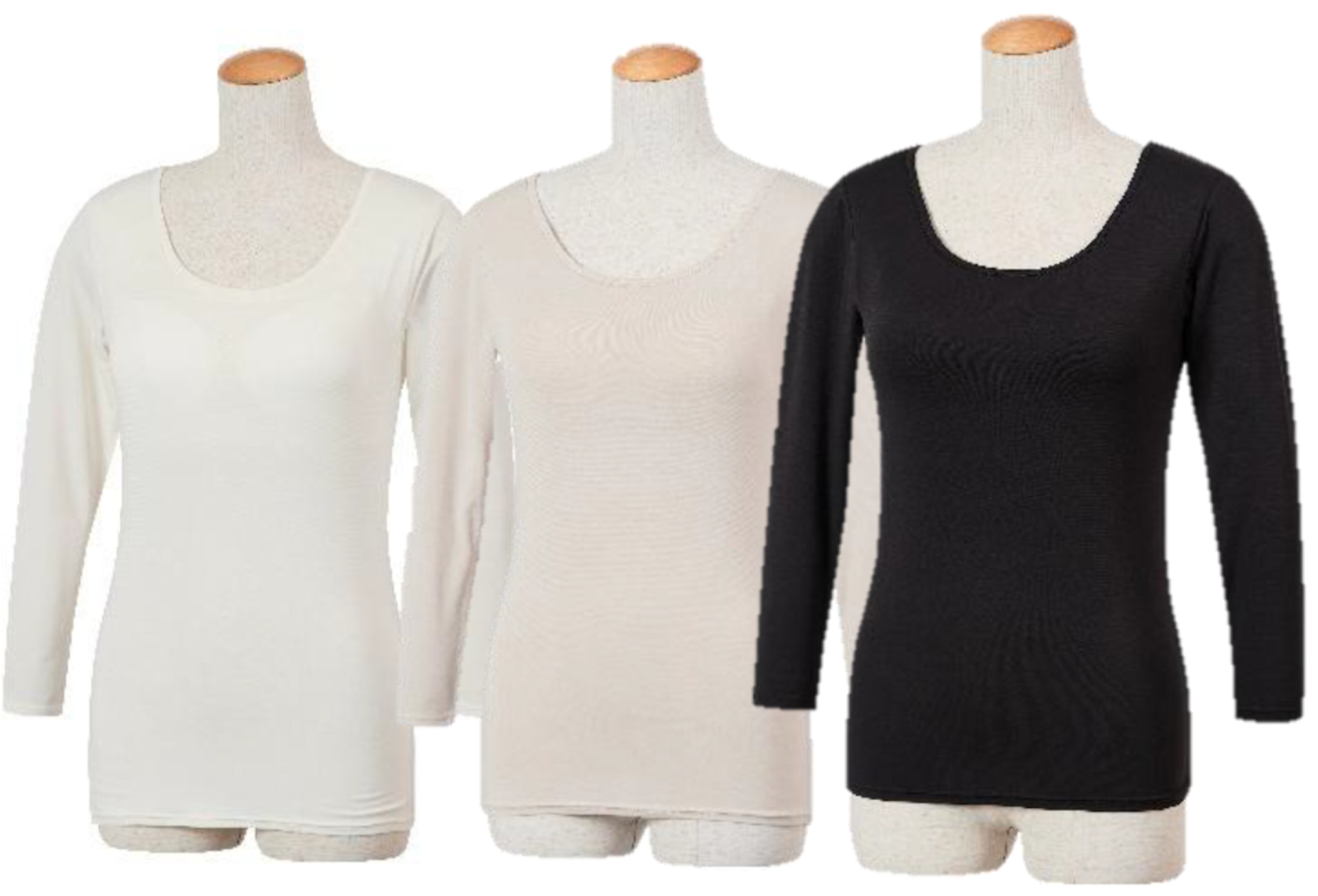 レディース「シン・ホッとするインナー8分袖カップ付き」（980円）