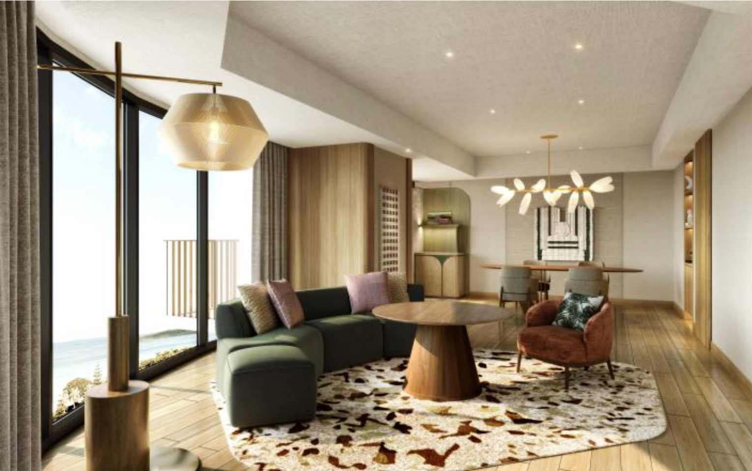 「キングキャノピースイート」のリビングエリア。雄大なオーシャンビューが楽しめる