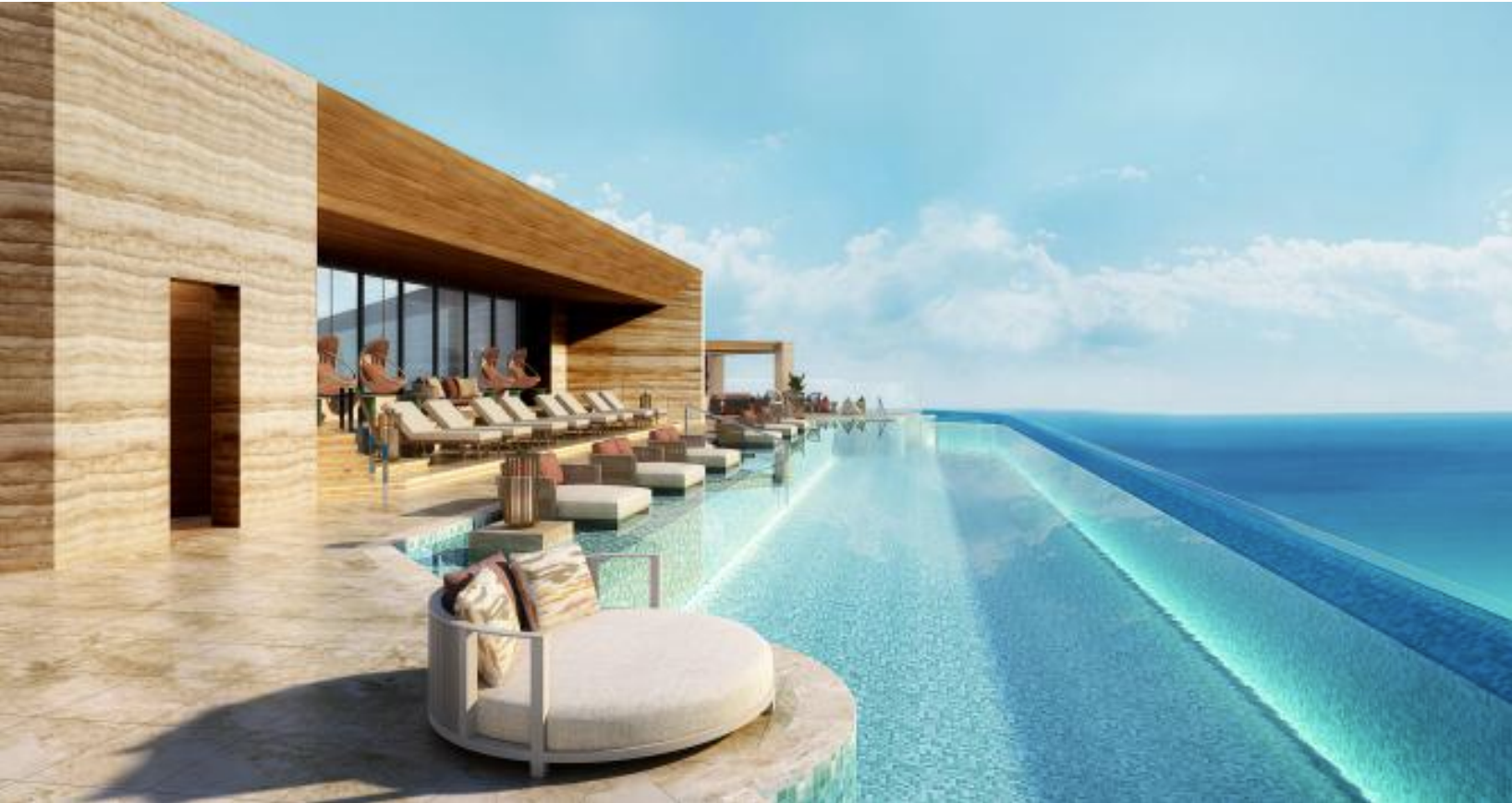 海と空の溶け合うパノラマビューが楽しめるという「インフィニティプール」