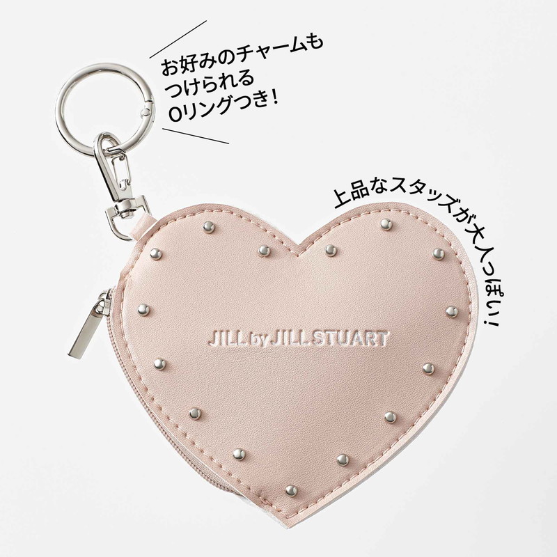 ハートポーチチャームはスタッズで大人っぽさを演出。好きなチャームなどを付けて楽しめるOリングも付属