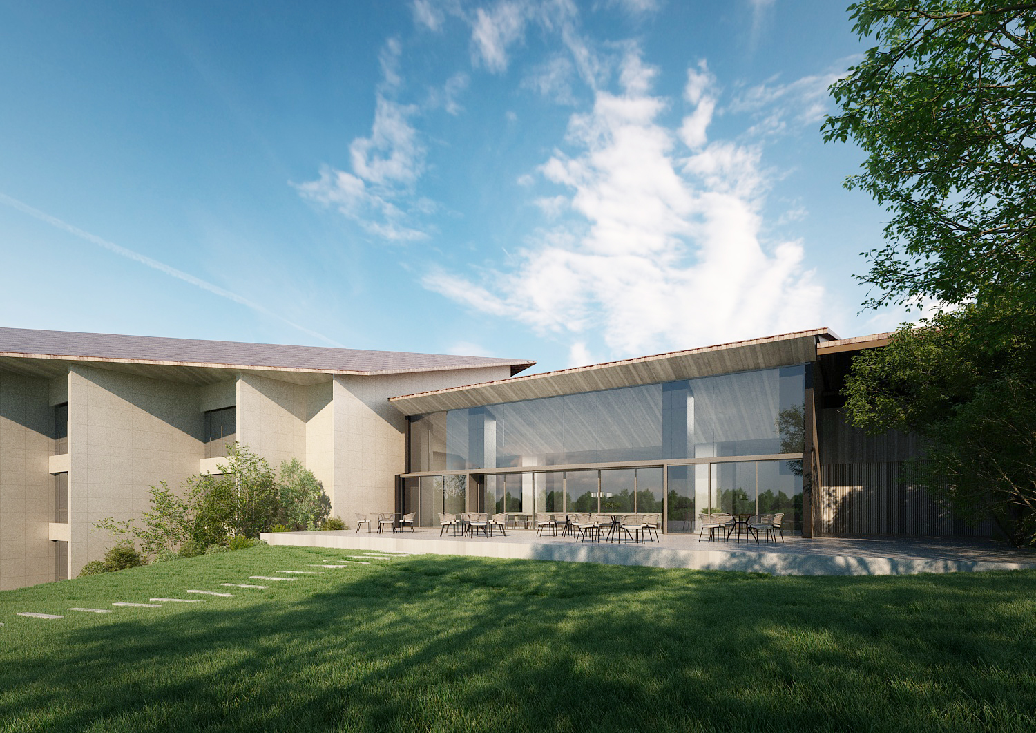 芝庭側から見た外観