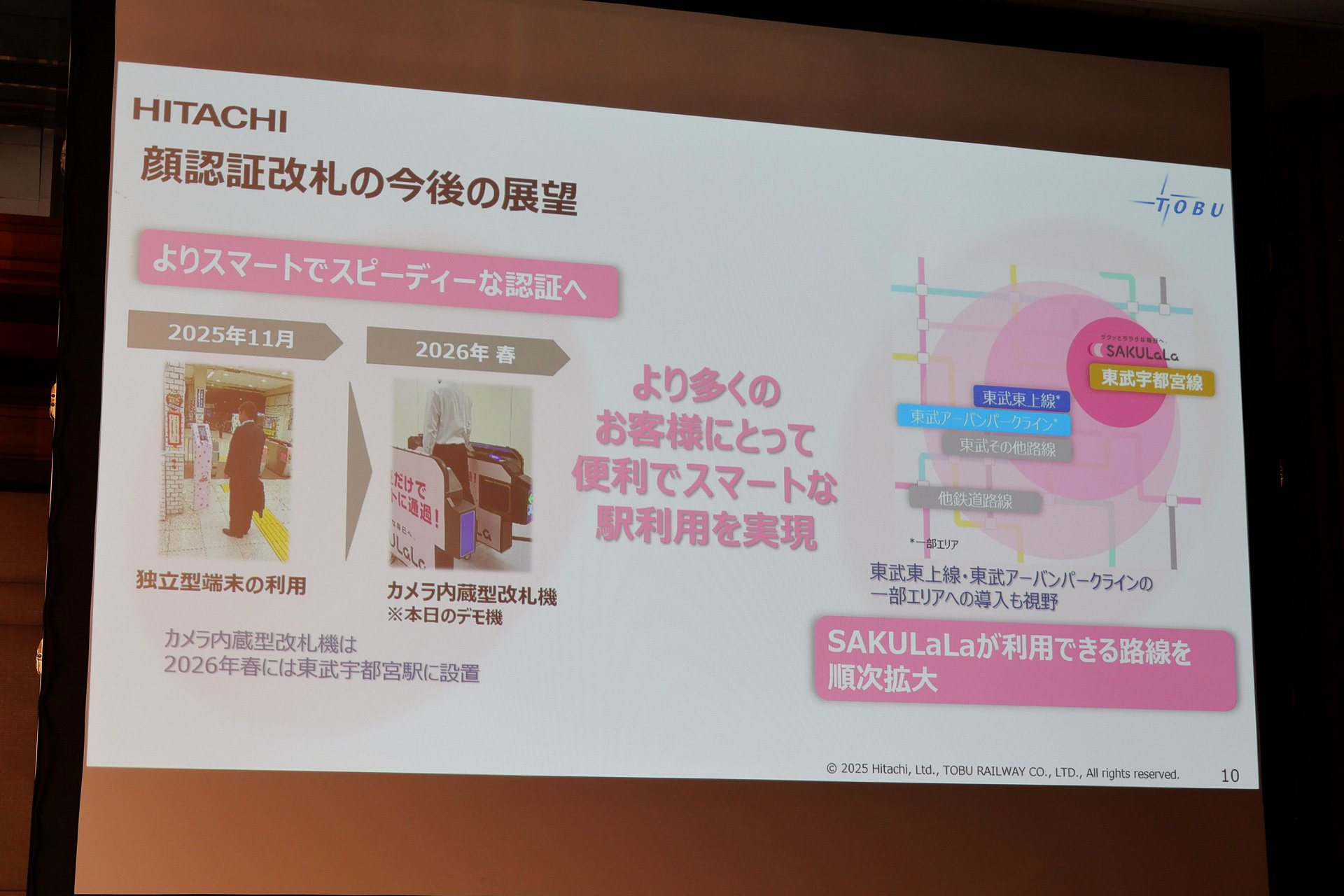 開始当初は既存自動改札機に独立型の顔認証用タブレットを追加して実現するが、2026年春に顔認証カメラを内蔵した自動改札機を設置予定