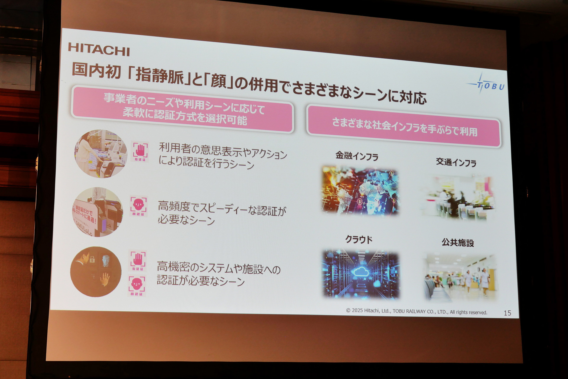 指静脈認証と顔認証に対応したことで、高頻度でスピーディな認証から高機密のシステムや施設での認証まで、さまざまなインフラを安全かつ手ぶらで利用できる