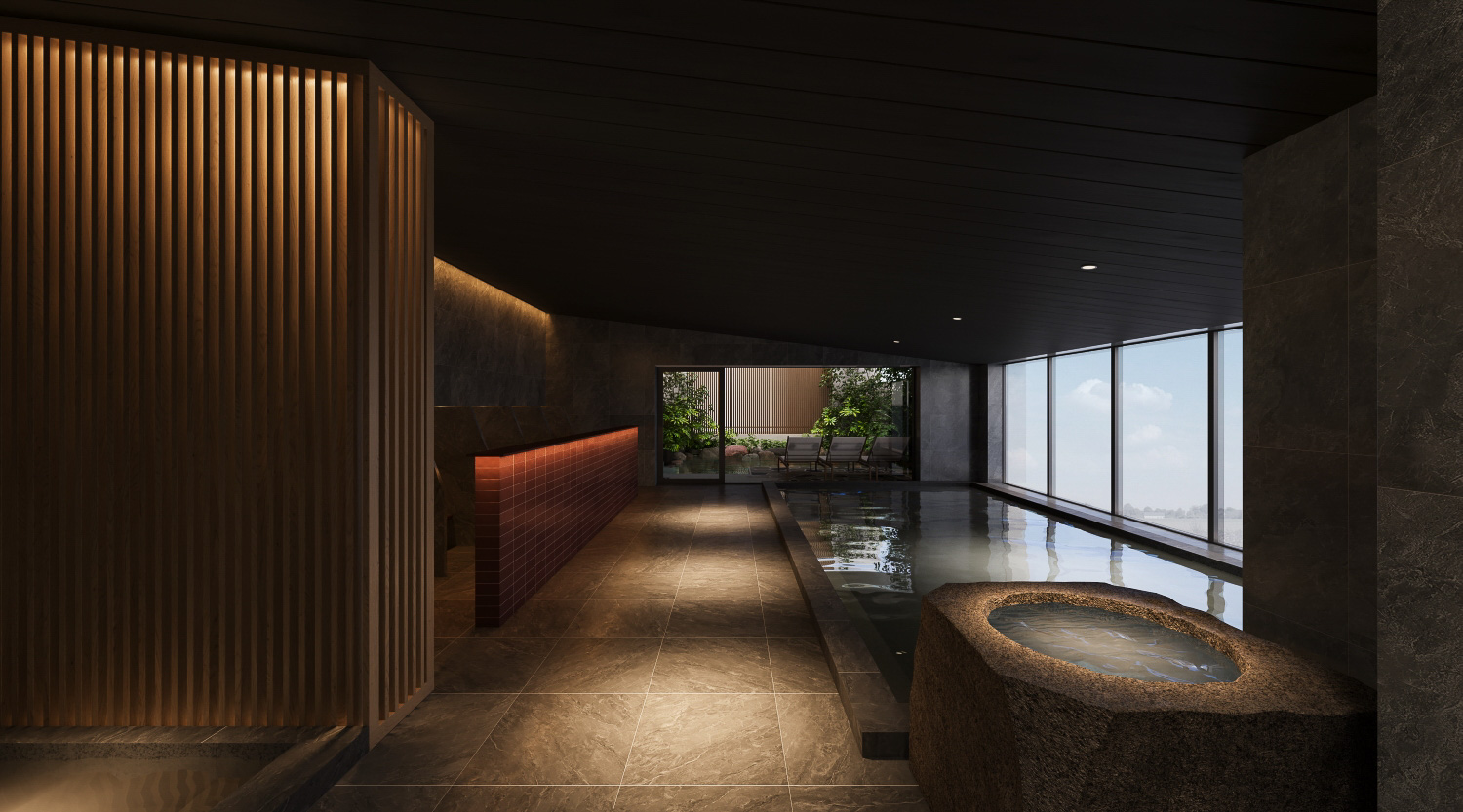 露天風呂付きの温泉大浴場