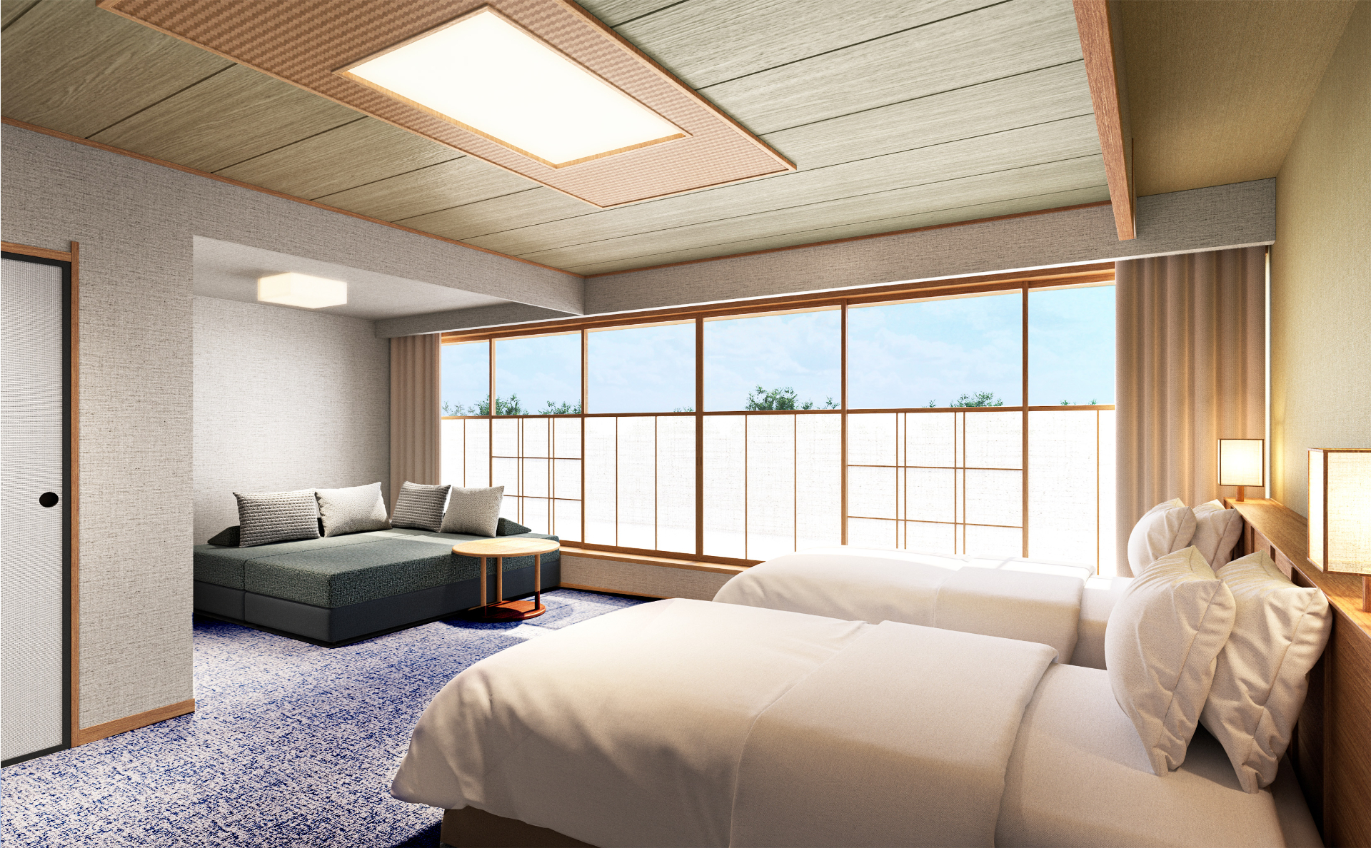 既存ホテルの和室19室は、ベッドを備えた「（仮）スーペリア」（46.8m<span class="em sup">2</span>）に改装