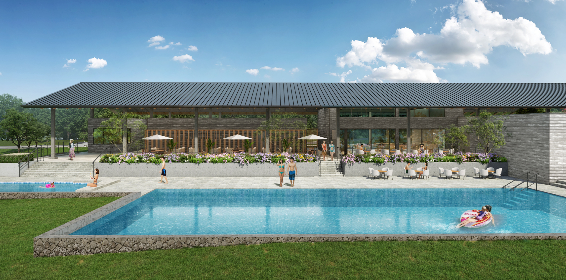 敷地内の「てふてふの丘」に、英虞湾と里山水生園を一望できる「ヒルトップハウス」を新設。。プールやジェットバス、キッズプールを備える