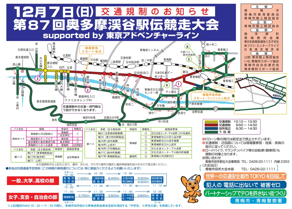 「2025第87回奥多摩渓谷駅伝競争大会」交通規制実施エリア