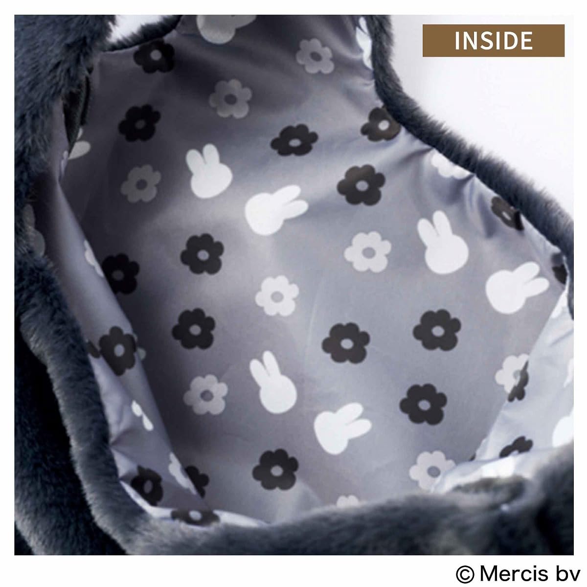 裏地は花柄とミッフィーの総柄。モノトーンでシック