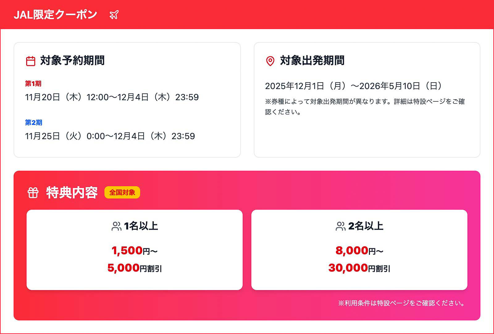 JAL限定クーポン