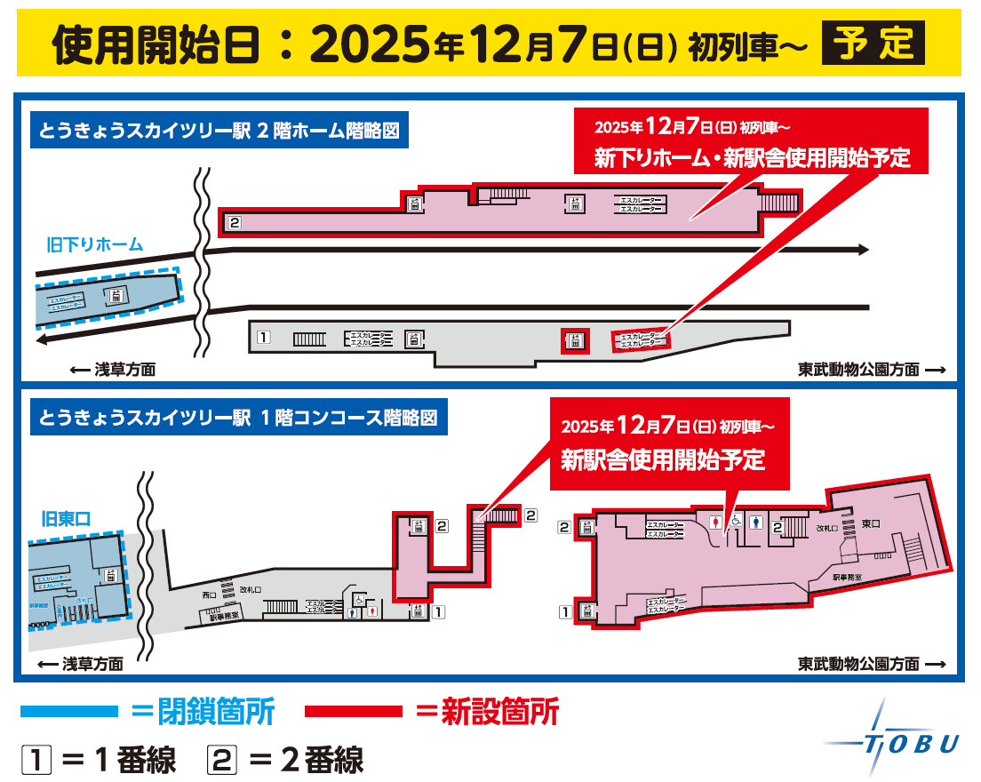 とうきょうスカイツリー駅の新駅舎・新下りホームが12月7日始発から使用開始