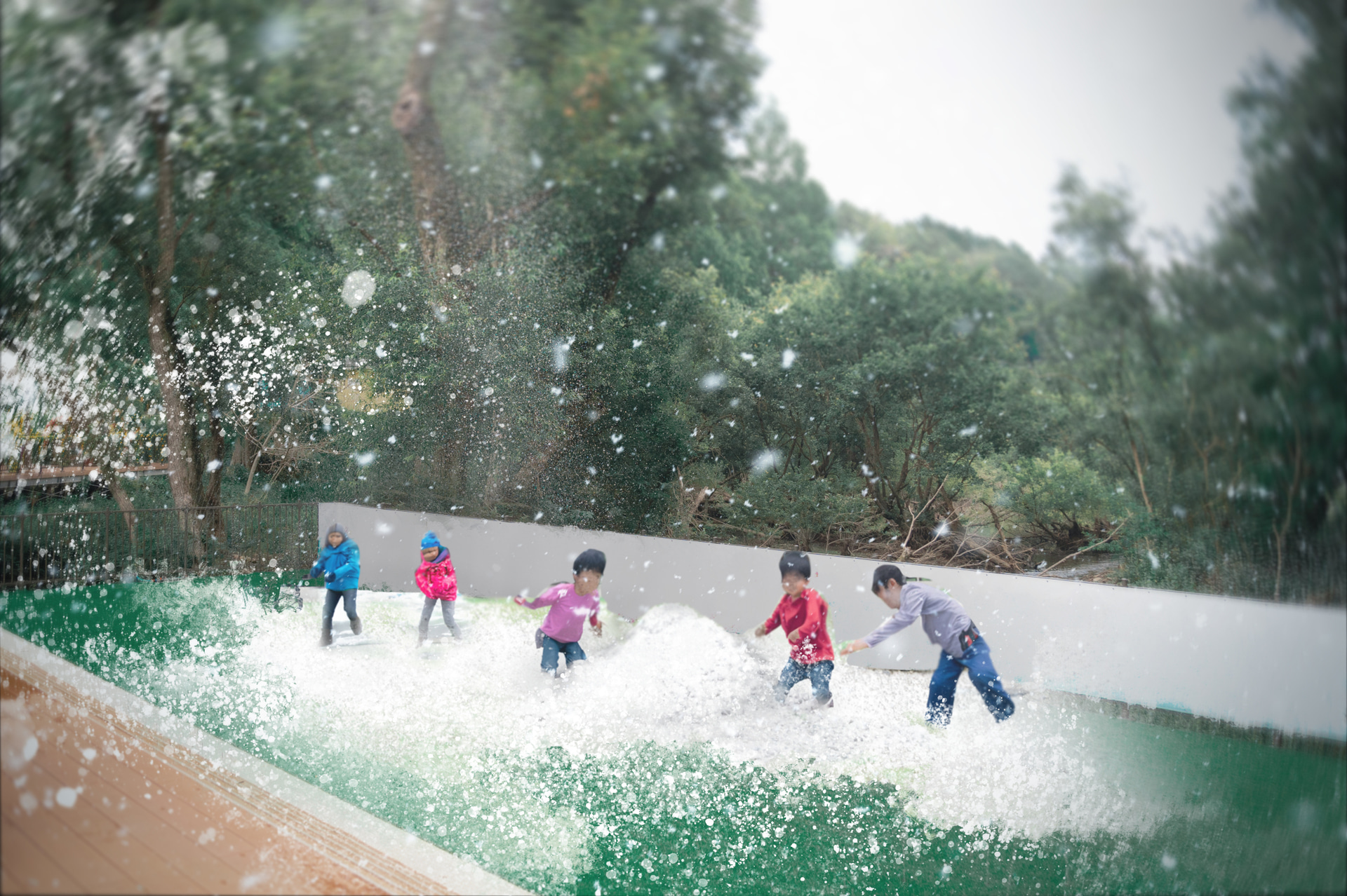 入り江のテラスが大変身、ゆきあそび広場に