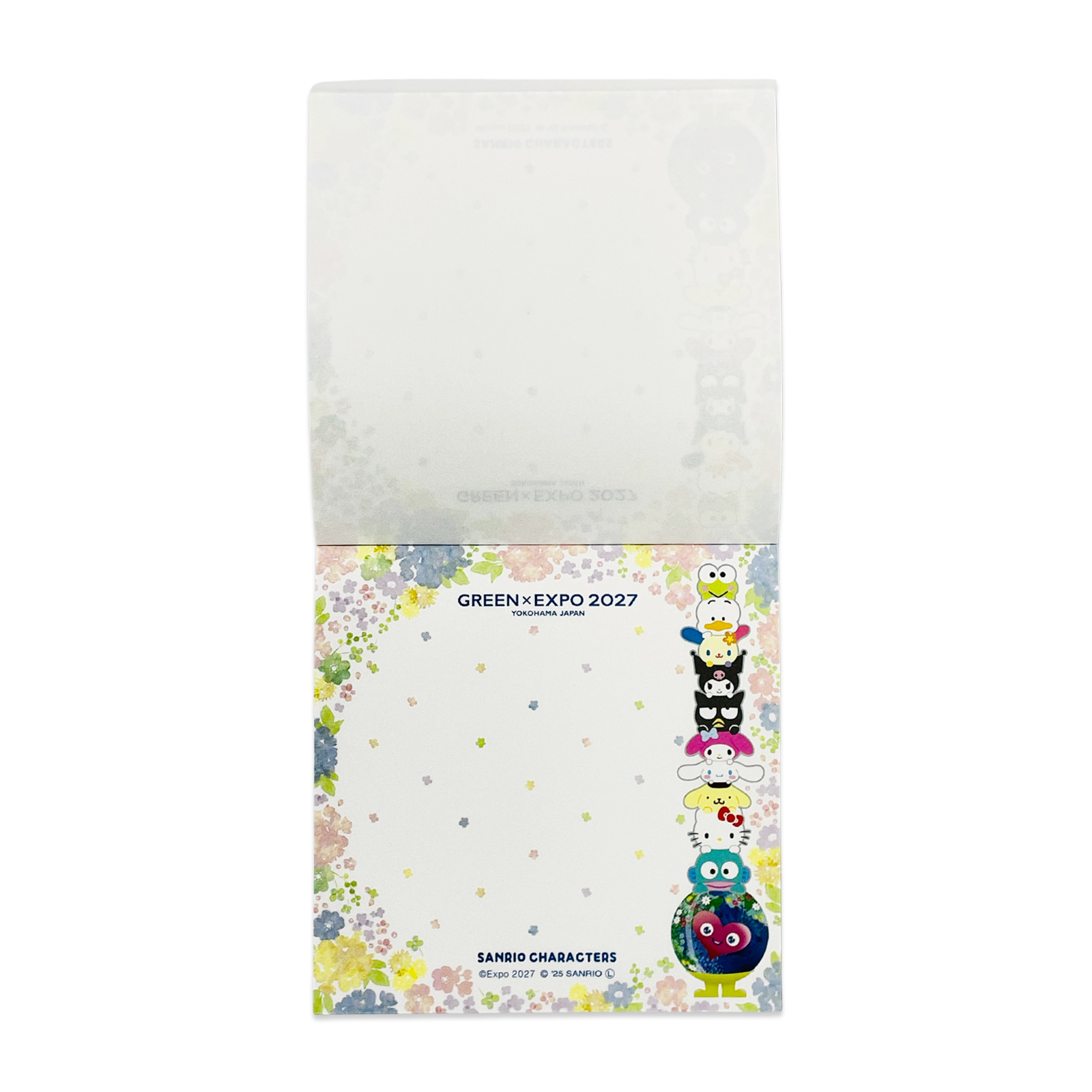 ボールペンと合わせて使いたい「スクエアメモ帳」。こちらもトゥンクトゥンクのまわりにサンリオキャラが仲良く大集合