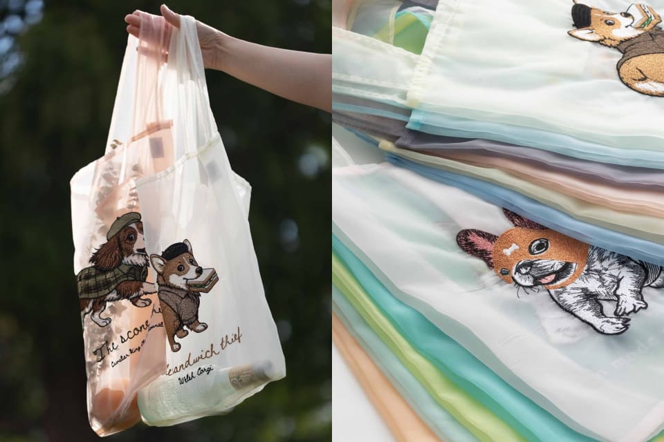 犬猫デザイン全12種。透け感がおしゃれな「オーガンジー刺繍バッグ