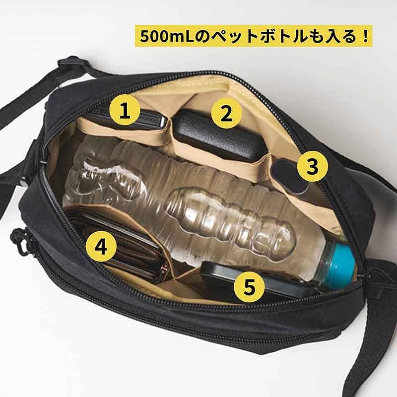 大小10個の多機能ポケットを備え、メイン室には500mLのペットボトルも入る