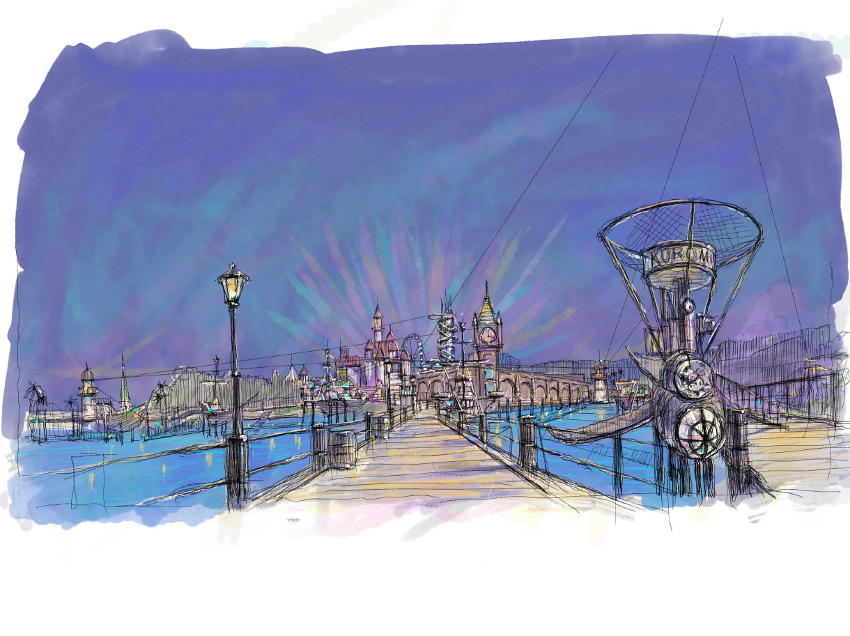 導線エリアは、日中と夕方以降で異なる雰囲気を楽しめる