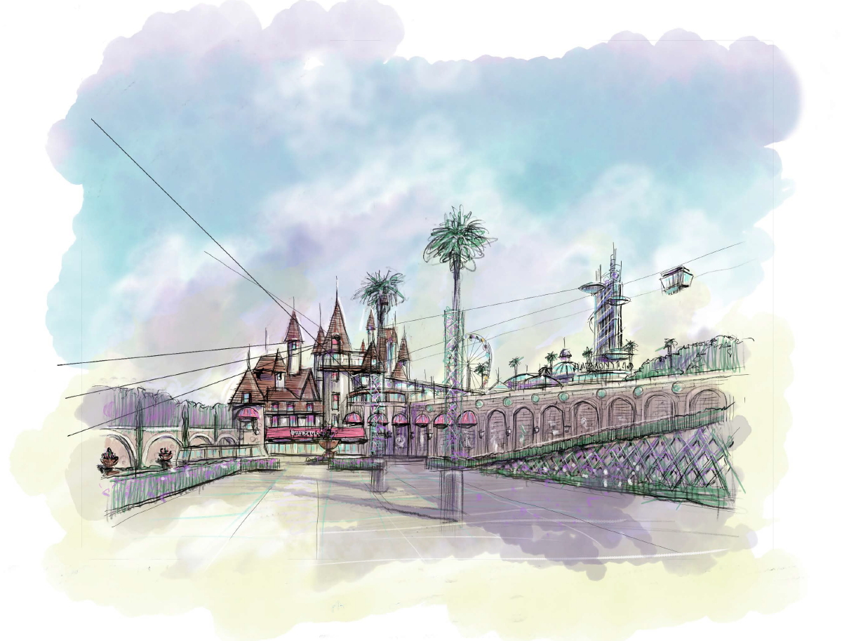 入場ゲートは、物語の扉が開くようなイメージとしている