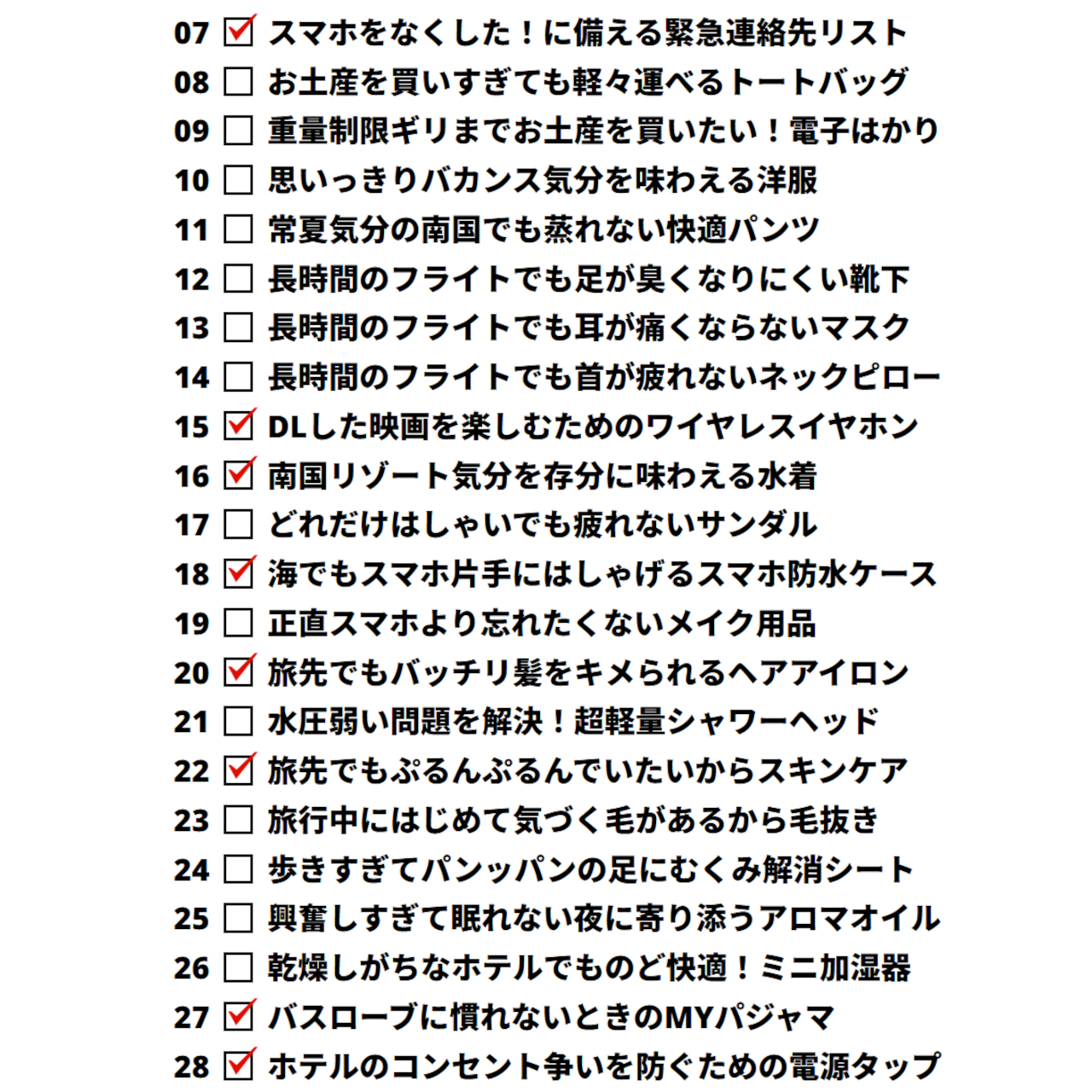 チェックリストはこんな感じ。自分で入れた✓が記録保存され、印刷もできる