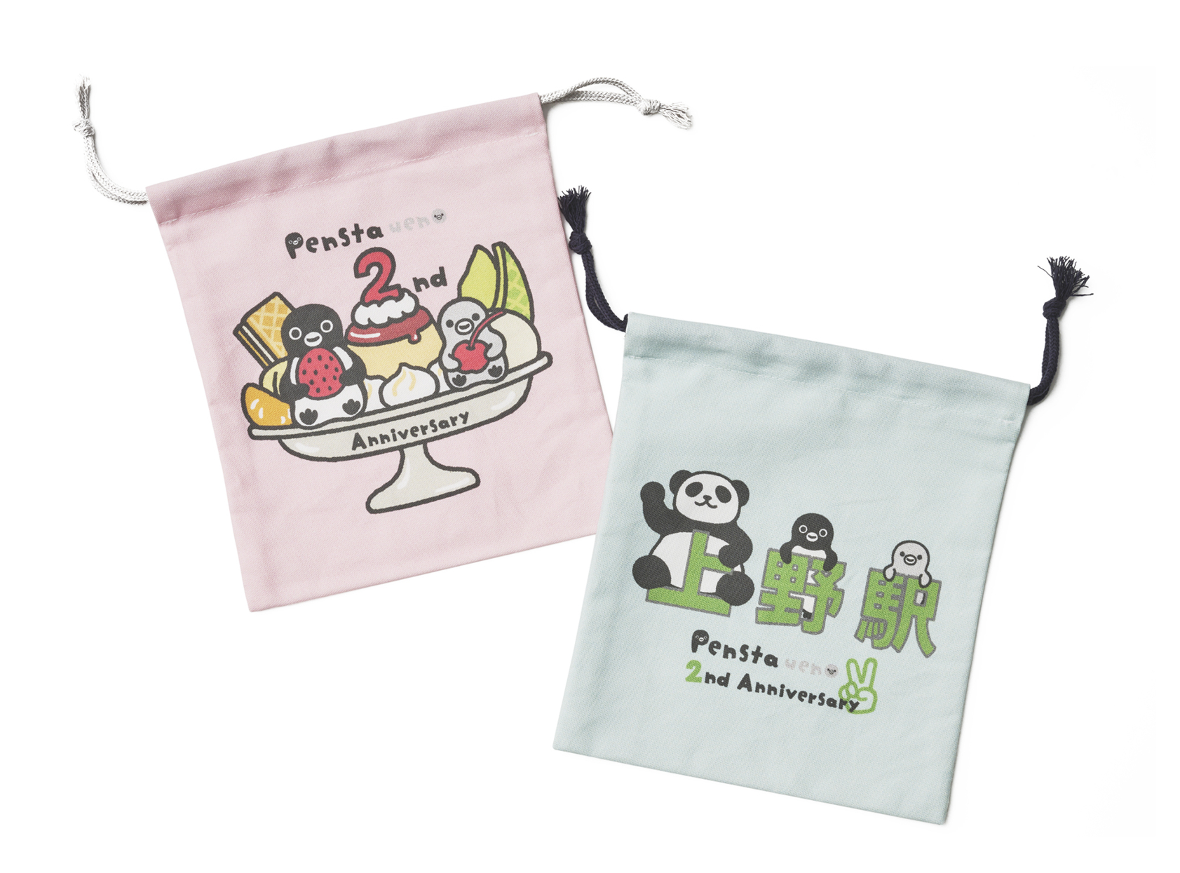 Suicaのペンギン 巾着 ピンク/ブルー（各880円、カフェエリア限定）