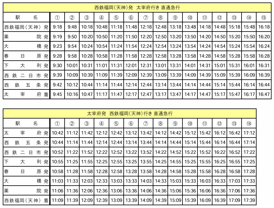 「初詣号」の時刻表
