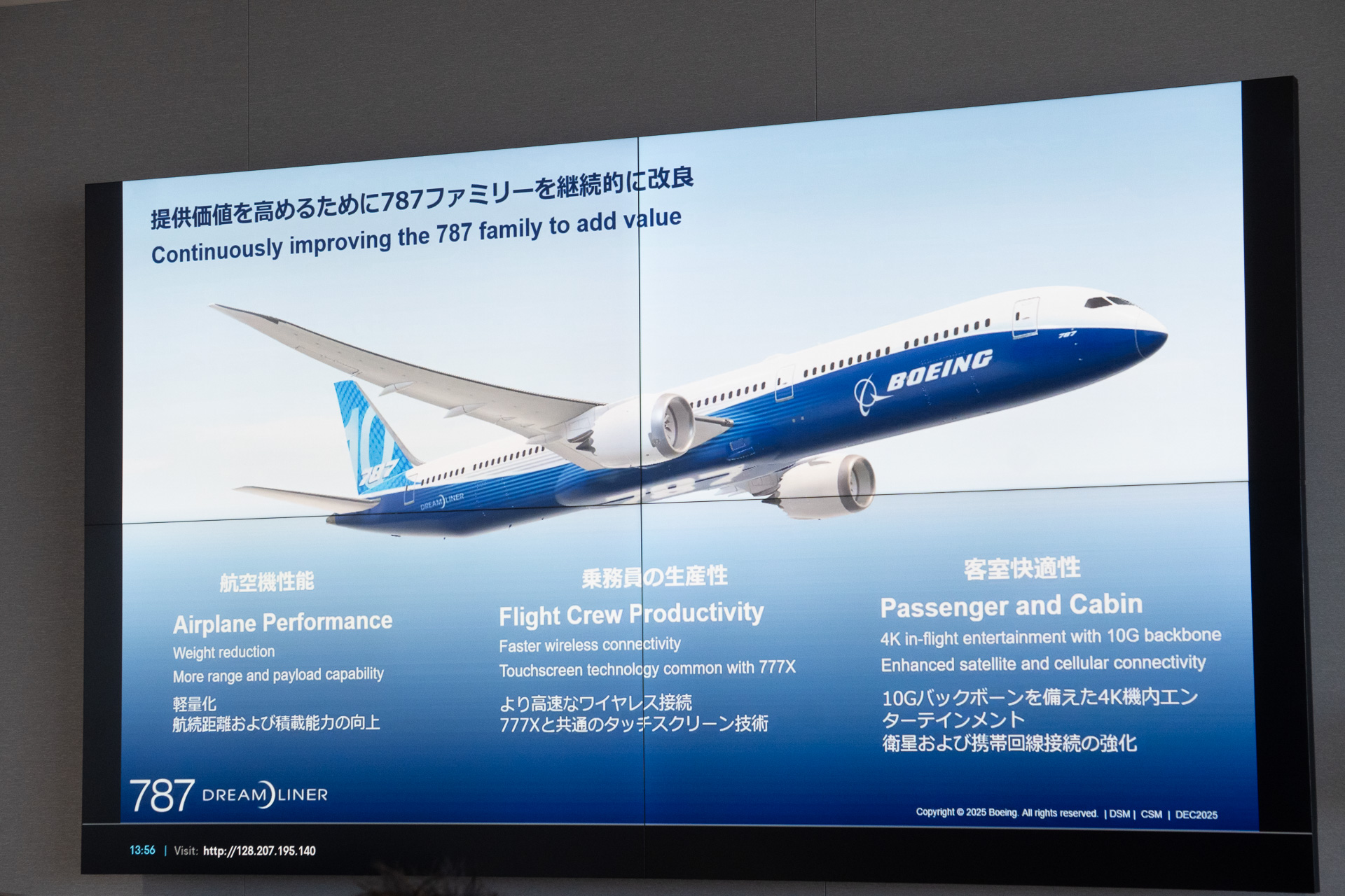 世界の787型機による運航便のうち4便に1便は日本発着で、現在運航されている787型機の10％を日本の航空会社が運航