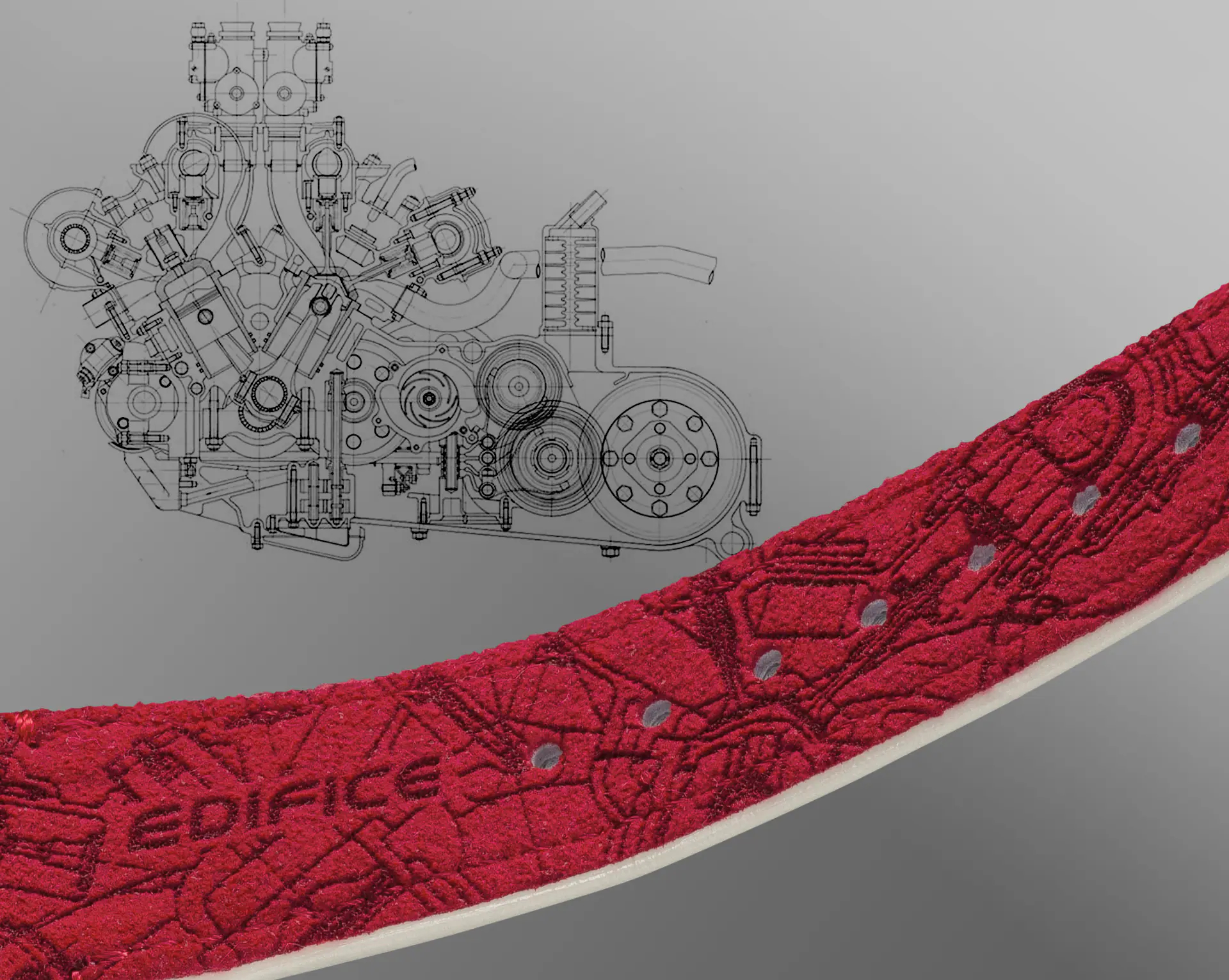 1.5リッターV型12気筒エンジン図面をグラフィックパターン化