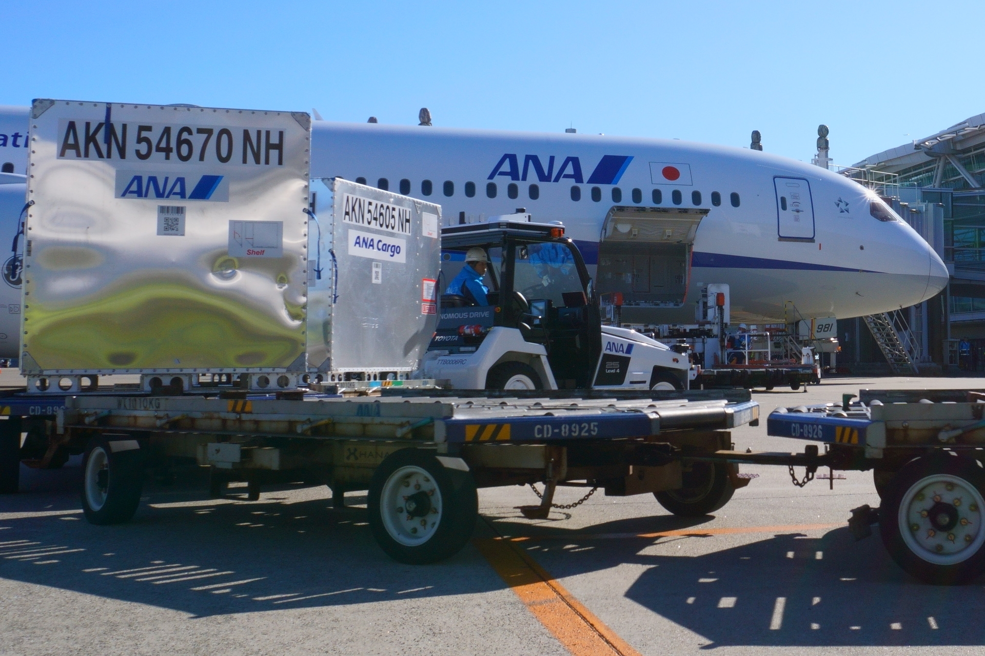 停車スポットから航空機そばへの移動、搬送した手荷物の搭載作業は手動で行なう
