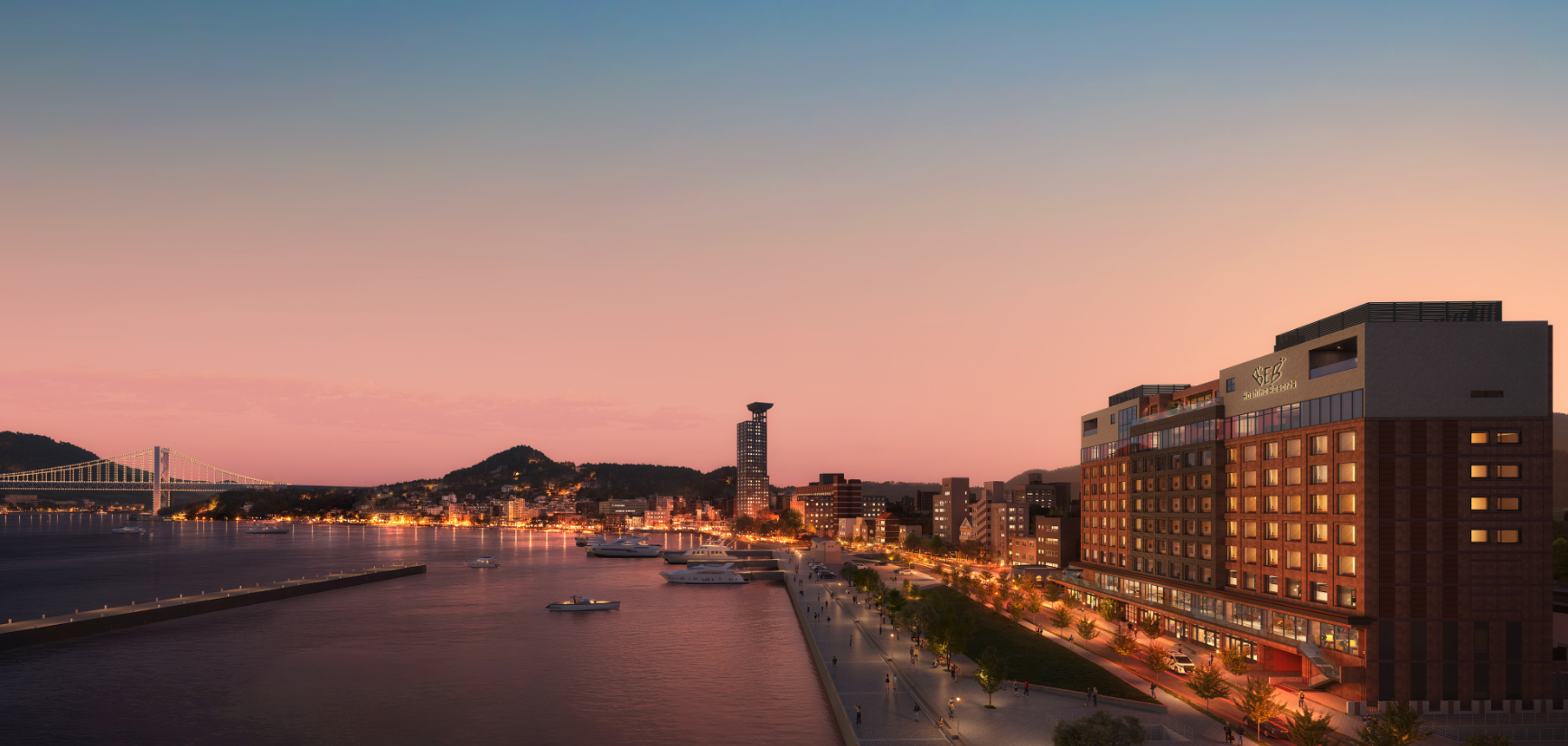 「BEB5門司港」外観と門司港の街並み