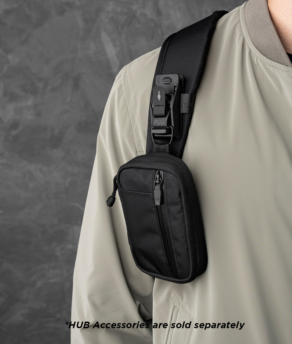 別売りのHUBアクセサリーが装着できるショルダー部分