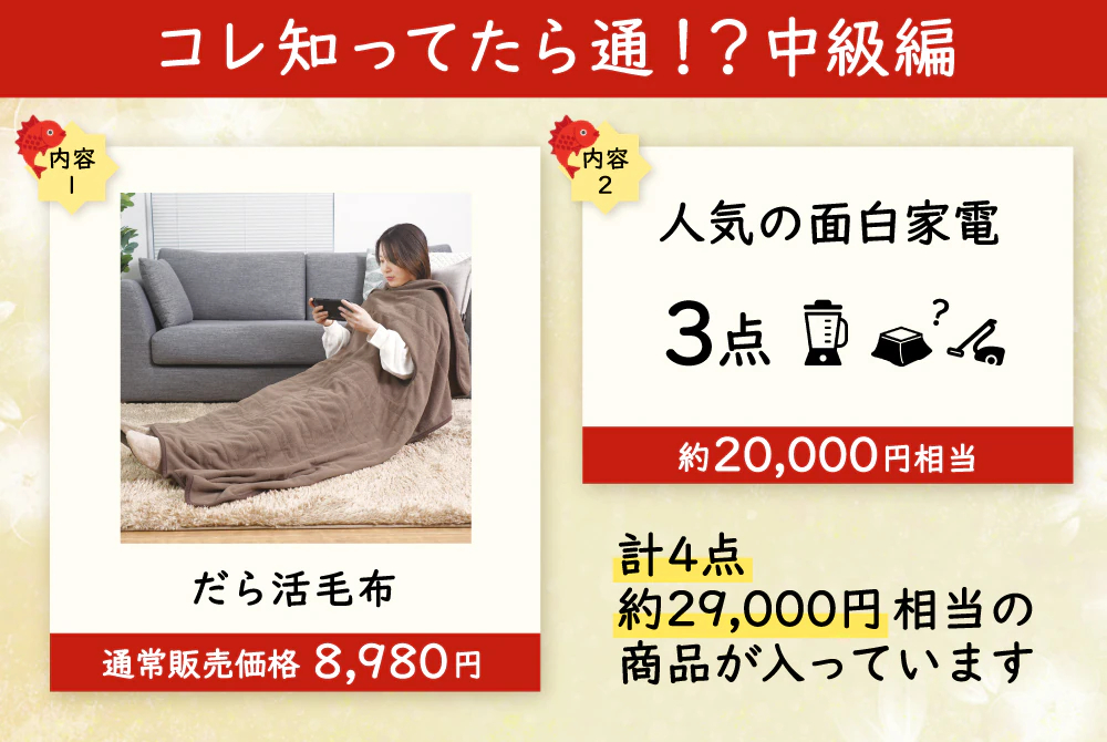 1万5000円福袋「初めてのサンコー福箱“中級編”」計4点入り（約2万9000円相当）