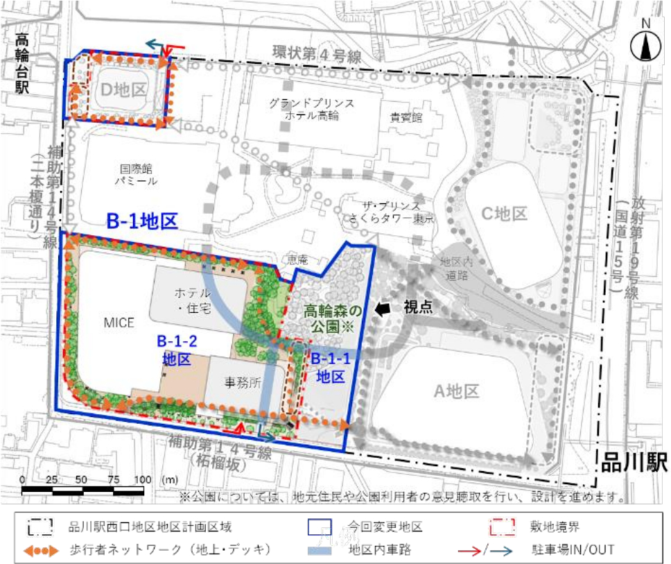 開発区域の位置図。A～Dの4地区からなる