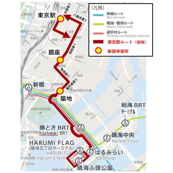 東京BRTが2026年秋の運行開始を予定する「東京駅ルート（仮称）」