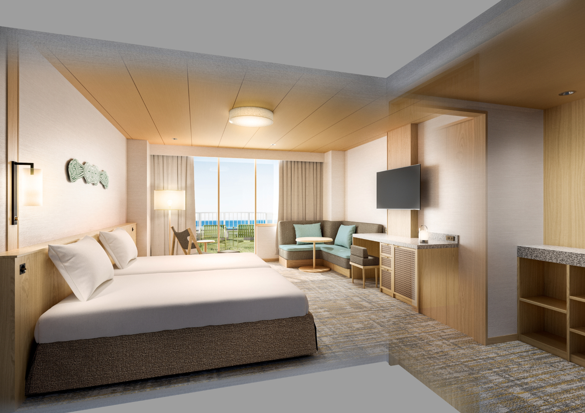 ツインルームをトリプル仕様へ改装した客室を中心に全45室