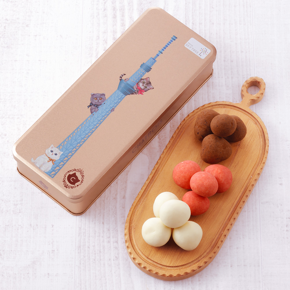 シャトロワ「東京スカイツリー缶 苺の牛乳ショコラ3種」