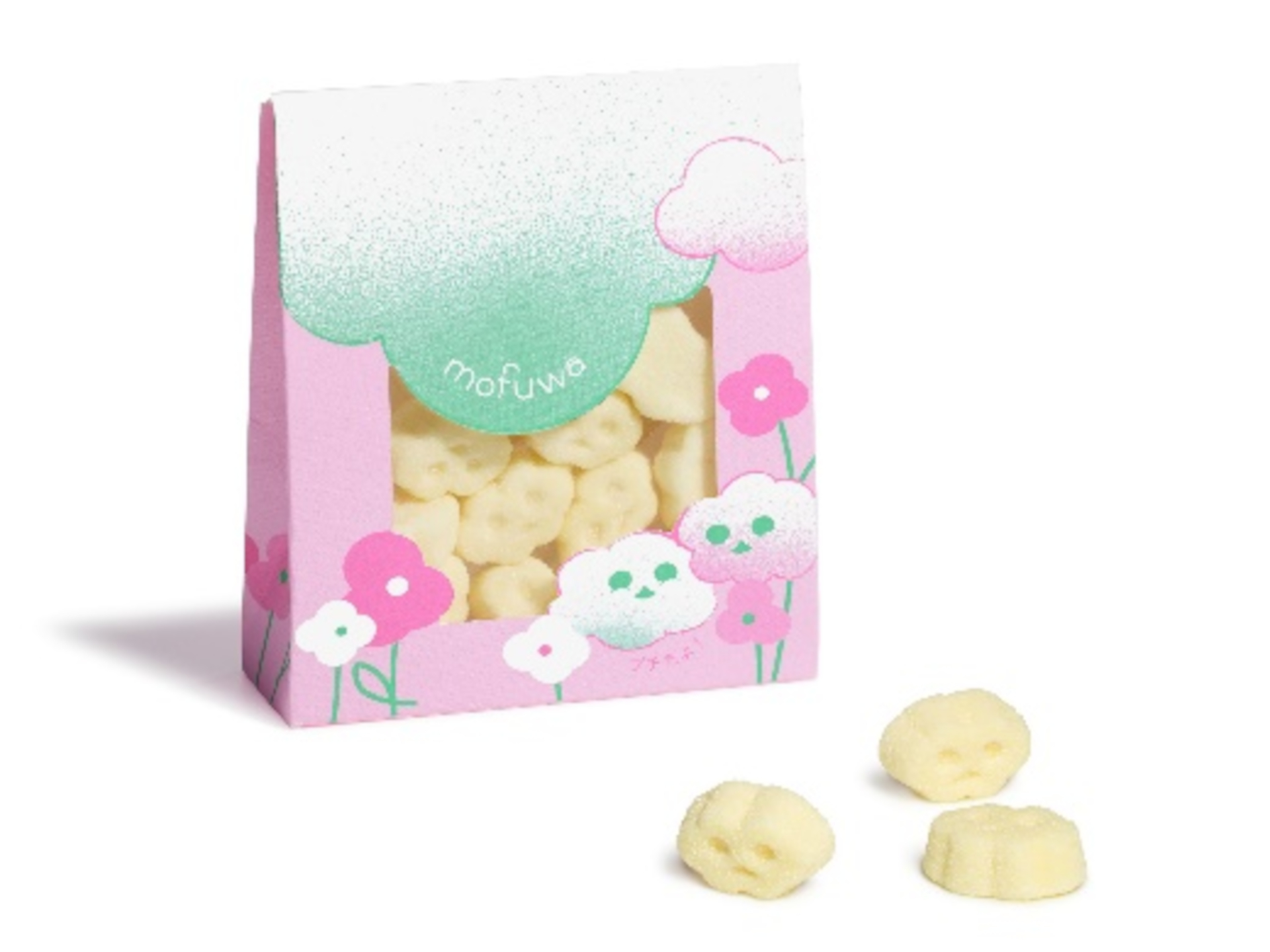 もふふわ食感が楽しめる雲形マシュマロのmofuwaを一口サイズにした「幸せのmofuwaプチ」アップルソーダ味