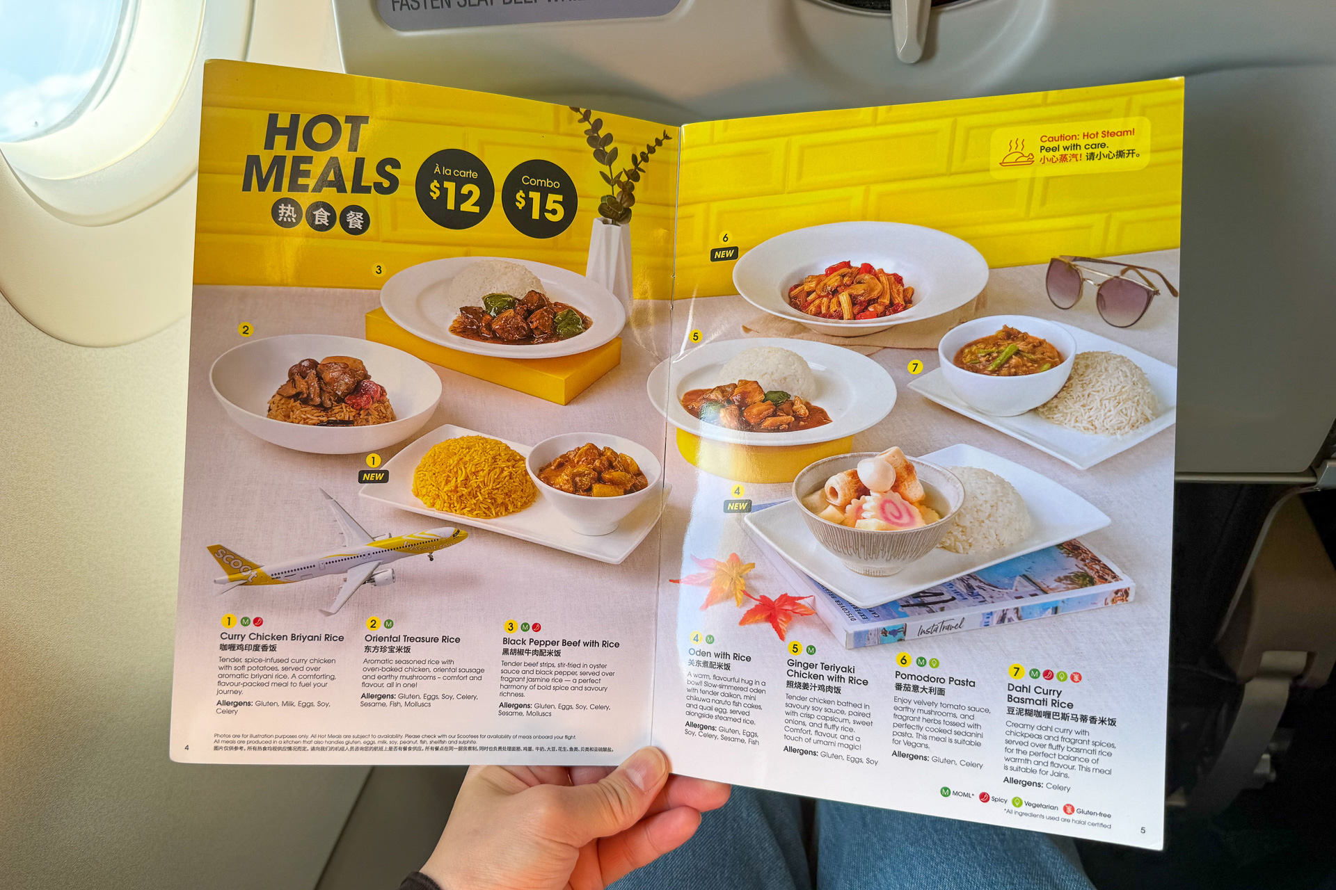 アジア料理からウエスタン、ベジタリアンなどホットミールを用意（有料）