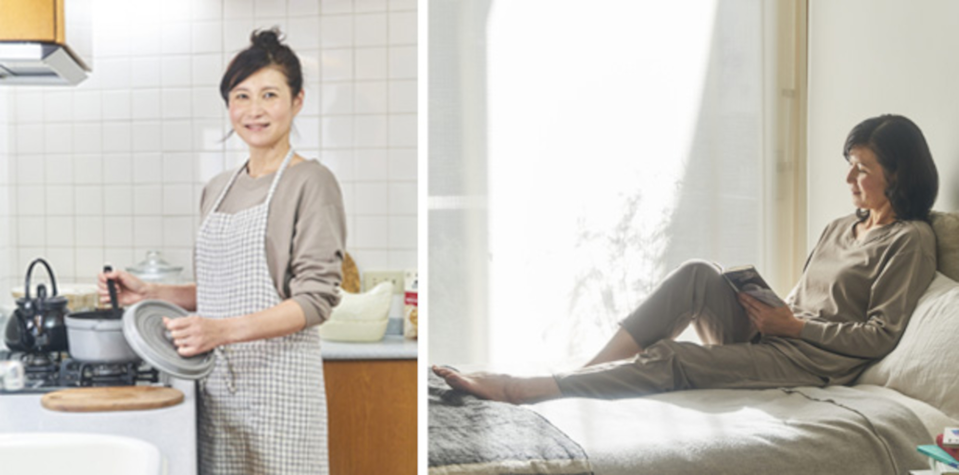 ライフスタイル誌「大人のおしゃれ手帖」とのコラボにより、お尻まですっぽり隠れるロングチュニック＆ほっそり脚長に見えるテーパード型パンツを開発。価格は上下セットで1万6900円